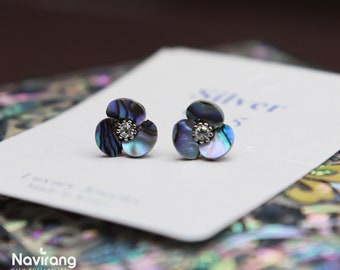 Silver Nacre Earrings - CAMELLIA | Korean mother-of-pearl Earrings/ Necklace Set , Mini Floral Stud Earrings, Unique Jewelry Gift for Women
