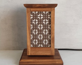 HANJI Paper Small Lamp - Korean Traditional Window Art, Wood Table Night Light, Wooden Night, 1w LED Bulb, 2m Wire Cable