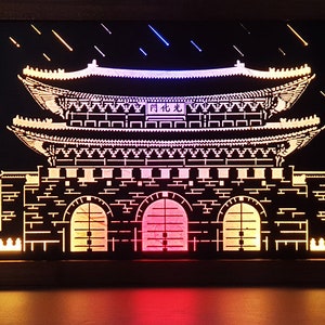 Gyeongbokgung Palace Lighting - Hanji Art, Wood Table Night Light, Wooden Night, On/ Off switch jack, 12V 1A adapter