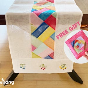 Koreansk Ramie Patchwork Bordlöpare – Blombroderi, Dohl Festdekoration (195 mm)