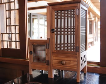 HANJI Paper Door Lamp - Korean Traditional Window Art, Mood Light, Wooden Table Night Light, 1w LED Bulb, 2m Wire Cable