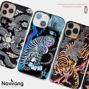 Korean Lucky Painting PHONE CASE - Personalized Custom Name For iPhone 16, 15, 14 Pro Max, Galaxy Z Flip, S23, MagSafe Ilwolobongdo Minhwa