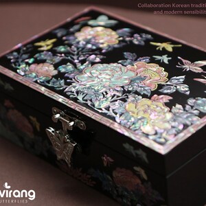 Boîte à bijoux PEONY - Petite, colorée, noire | Nacre traditionnelle coréenne, Fait main de qualité supérieure, Cadeau pour maman, Petite amie, Femme, Fille