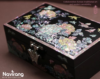 PEONY Jewelry Box - Small, Colorful, Black | Korean Traditional