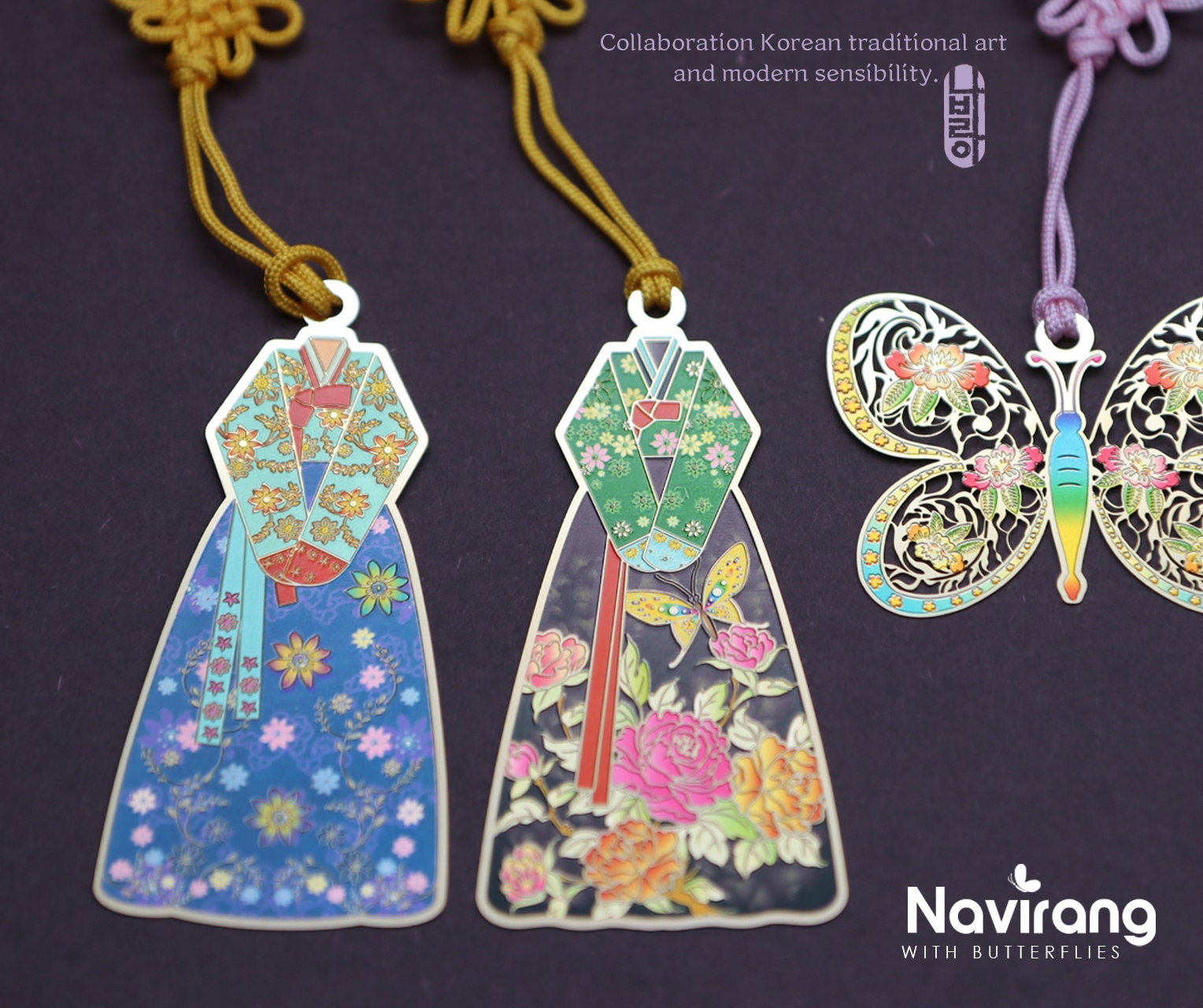 Buy One, Get 50% OFF/ Korean Traditional Hanbok Bookmark - Premium·High Quality 24K Gold Plated, Ilwol Obongdo, crane, ten longevity symbols