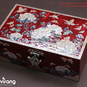 PEONY Jewelry Box - Small, Wine | Korean traditional mother-of-pearl, Premium Handmade, Gift for Mom, Girlfriend, Women, Girl