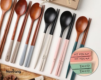 Korean Custom Chopstick and Spoon Set, Personalized lacquer wooden, K-food Lover Gift, Kids