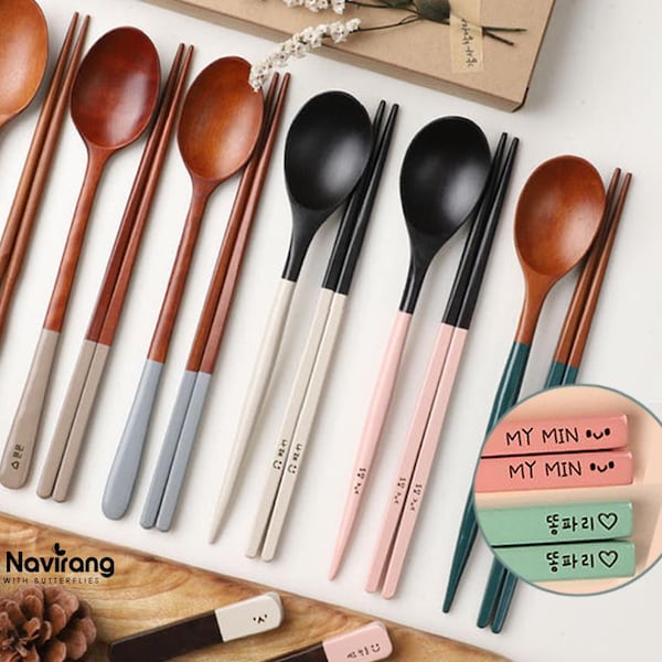 Korean Custom Chopstick and Spoon Set, Personalized lacquer wooden, K-food Lover Gift, Kids