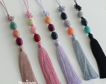 Three-Round Imitation jade Long Norigae - Korean Handmade knot Tassel Charm | Hanbok Accessory