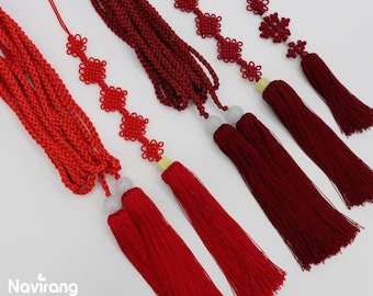 Korean Norigae Tassel Belt (Dark Red) - 380cm / 150" Extra Long Waist Rope with Tassels