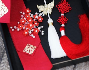 Joseon Lady’s Dressing Set – Korean Traditional Hanbok Scrunchies & Norigae Gift Box, Mother's Day