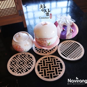 Buy 1, Get 50% Off / Laser Cut Wood Coasters / Korean traditional window frame art - Natural eco-friendly coasters, Coffee coasters