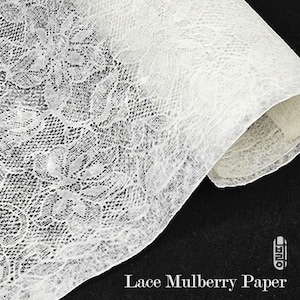 Floral Mulberry Handmade Lace Paper -21.6" x 31", Off White, Korean Hanji, Kozo Washi Paper, Floral Lace Table Cover White Lace Table Runner