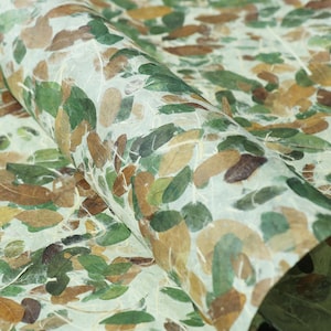 Natural leaf Hanji Paper- Green / Handmade Korean Mulberry Paper - 25" x 37", 39gsm, Kozo Washi Paper, Paper with real fallen leaves