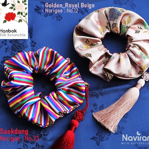 Hanbok Scrunchie with Norigae - Korean Traditional Silk Hair Scrunchy, Tassel Jade butterfly, Korean Hanbok ACC, Gift for K-drama lover girl