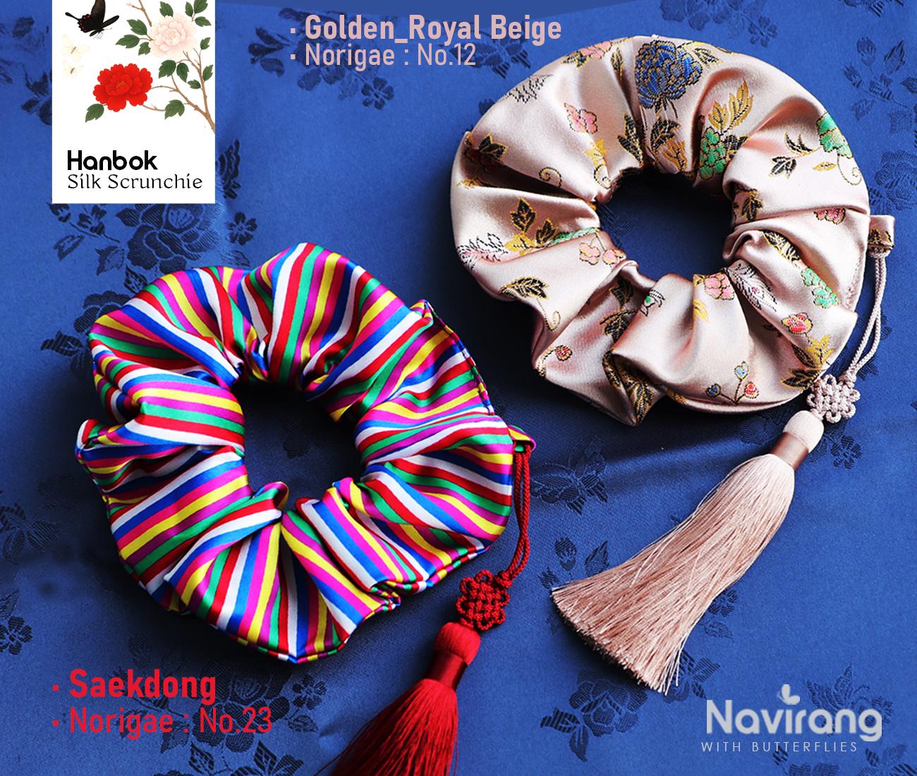 Hanbok Scrunchie With Norigae - Korean Traditional Silk Hair