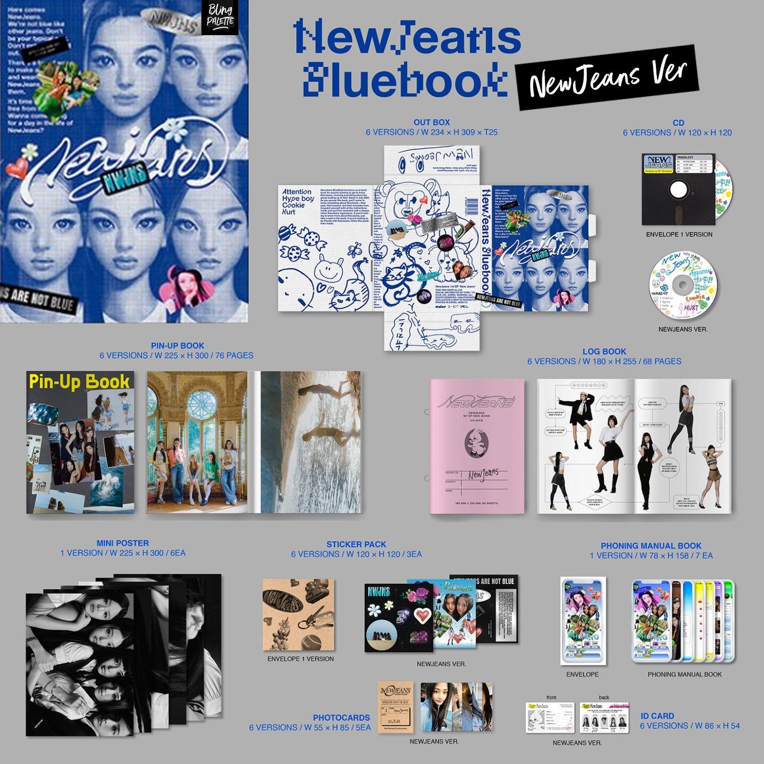 だ*ん様 Newjeans Bluebook 6種+Weverse Album NEWJEANS 1st EP Album 'new Jeans' | Blue Book 6 Versions