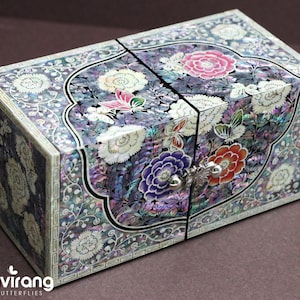 SECRET Schmuckschatulle - Aurora, Vollperlmutt | Traditionelles koreanisches Perlmutt, Antique Deco, Premium Handmade, Geschenk für Mama, Freundin, Frauen