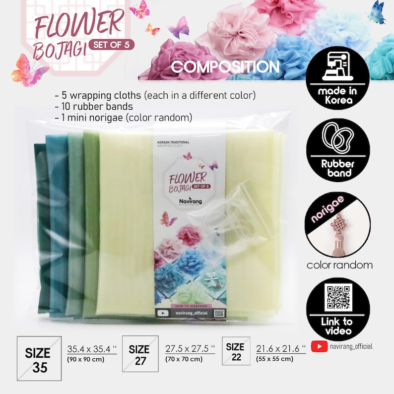 Flower Bojagi 5 set- Korean Tradition Wrapping Cloth, Handmade | Fabric Dohl Party Table Decor 돌 백일 image 11