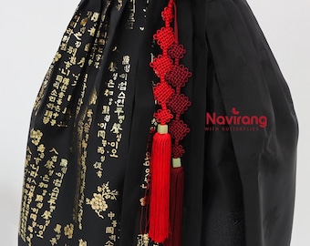 Norigae do stroju Arirang – koreański ręcznie robiony wisiorek z frędzlami | Akcesorium Hanbok, czerwony, fioletowy, srebrny