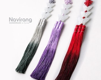 Three-color jade Butterfly Long Norigae - Korean Handmade knot Tassel Charm | Hanbok Accessory, Bojagi Deco Dohl Set Party Table Decor 돌 백일