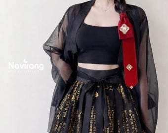 Hanbok moderno nero trasparente Jeogori - Giacca/camicetta tradizionale coreana, abiti K-Fashion in organza trasparente