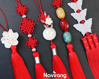 Norigae for Arirang Outfit - Korean Handmade Tassel Charm | Hanbok Accessory, Red, Purple, Silver