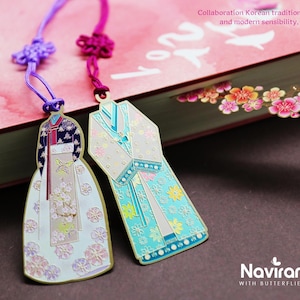 Lot de 2 marque-pages HANBOK avec cartes-cadeaux et enveloppes / Marque-page Arts traditionnels coréens - Premium·Plaqué or 24 carats de haute qualité,