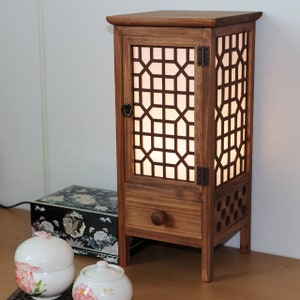 HANJI Paper Door Lamp - Korean Traditional Window Art, Mood Light, Wooden Table Night Light, 1w LED Bulb, 2m Wire Cable