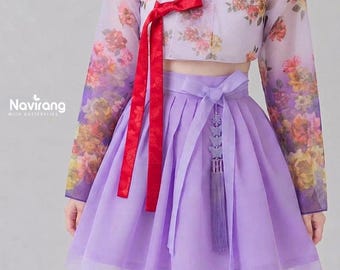 Hanbok Mini Skirt (50cm/20") Red & Light Purple, Wine – Concert Outfit, Costume