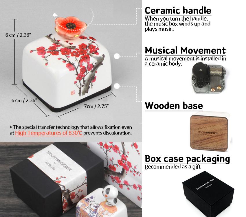 Ceramic Music Box - Moony Orgel, Korean Traditional Tiger and Bird