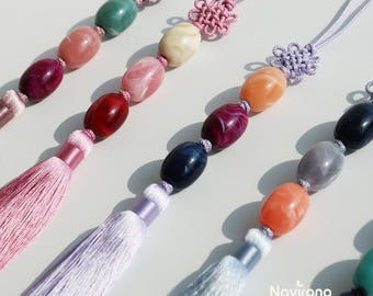 Three-Round Imitation jade Long Norigae - Korean Handmade knot Tassel Charm | Hanbok Accessory