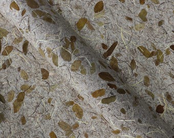 Natural leaf Hanji Paper- Wood Brown / Handmade Korean Mulberry - 25" x 37", Real leaves