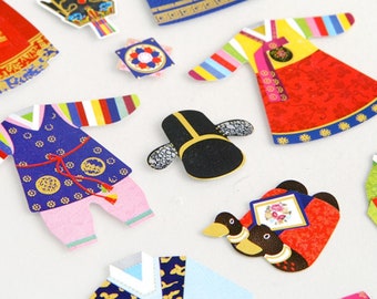 Korean Traditional Sticker - Buy One Get 50% OFF, Premium·High Quality Gold leaf stickers, Hahoe mask, Hanbok,