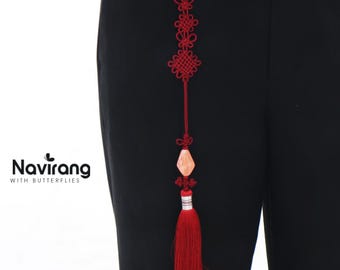 Norigae di giada a forma di diamante - Ciondolo con nappa coreano fatto a mano / Accessorio Hanbok, Norigae da uomo e da donna