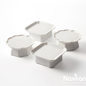 Mini Soban High Plate - Mujagi by Korean Ceramist Sim Bo-geun, Flower soban, Square soban, Dohl table Deco, 돌잔치, 백일, 소반 Footed Vintage Plate
