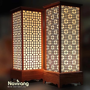 HANJI Paper Lamp Tall size - Korean Traditional Window Art, Korean style Decoration, The lamp of the drama Jeongnyeon, 8w LED Bulb, 2m Cable