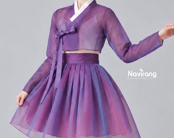 Hanbok Jeogori, Short Length Sheer Wrap Jacket, See Through Korean Crop Blouse, Organza Top for Women