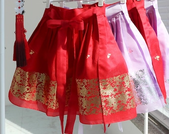 Hanbok Mini Skirt (50cm/20") Red & Light Purple with Gold Foil – Concert Outfit, Costume