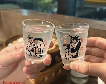 韓国製 50saving アクリルBOX付 絵文字 現金貯金 Color-changing Soju Glass Set (3 Pcs/ 60 Ml) - Traditional Korean
