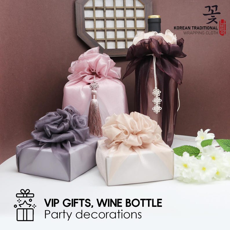 Flower Bojagi 5 set- Korean Tradition Wrapping Cloth, Handmade | Fabric Dohl Party Table Decor 돌 백일 image 14