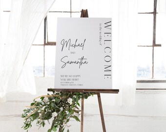 Wedding Welcome Sign, We're so Happy You're Here Welcome Sign, Minimalist Wedding Sign, Wedding Welcome Sign Template