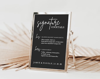 Signature Cocktail Sign Template, Wedding Drink Sign Digital, Modern Wedding Bar Sign, Minimalist Wedding Signature Drink Sign, 5 x 7