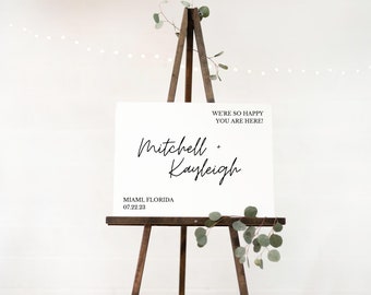 Wedding Welcome Sign, We're so Glad You're Here Sign, Modern Wedding Sign, Calligraphy Wedding Sign
