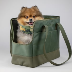 Vegan Dog Carrier for Small Dogs and Cats by OSKAR&FRIENDS | Dog Tote Bag | Dog Purse | Cat Carrier purse |For Pets Under 15lbs (Sage Green)