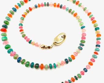 Dyed Ethiopian Opal Candy Necklace | Pink Seed Beads, Gold Filled Clasp