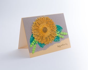 Handgemachte Muttertagskarte: Sonnenblume (Personalisierung verfügbar)