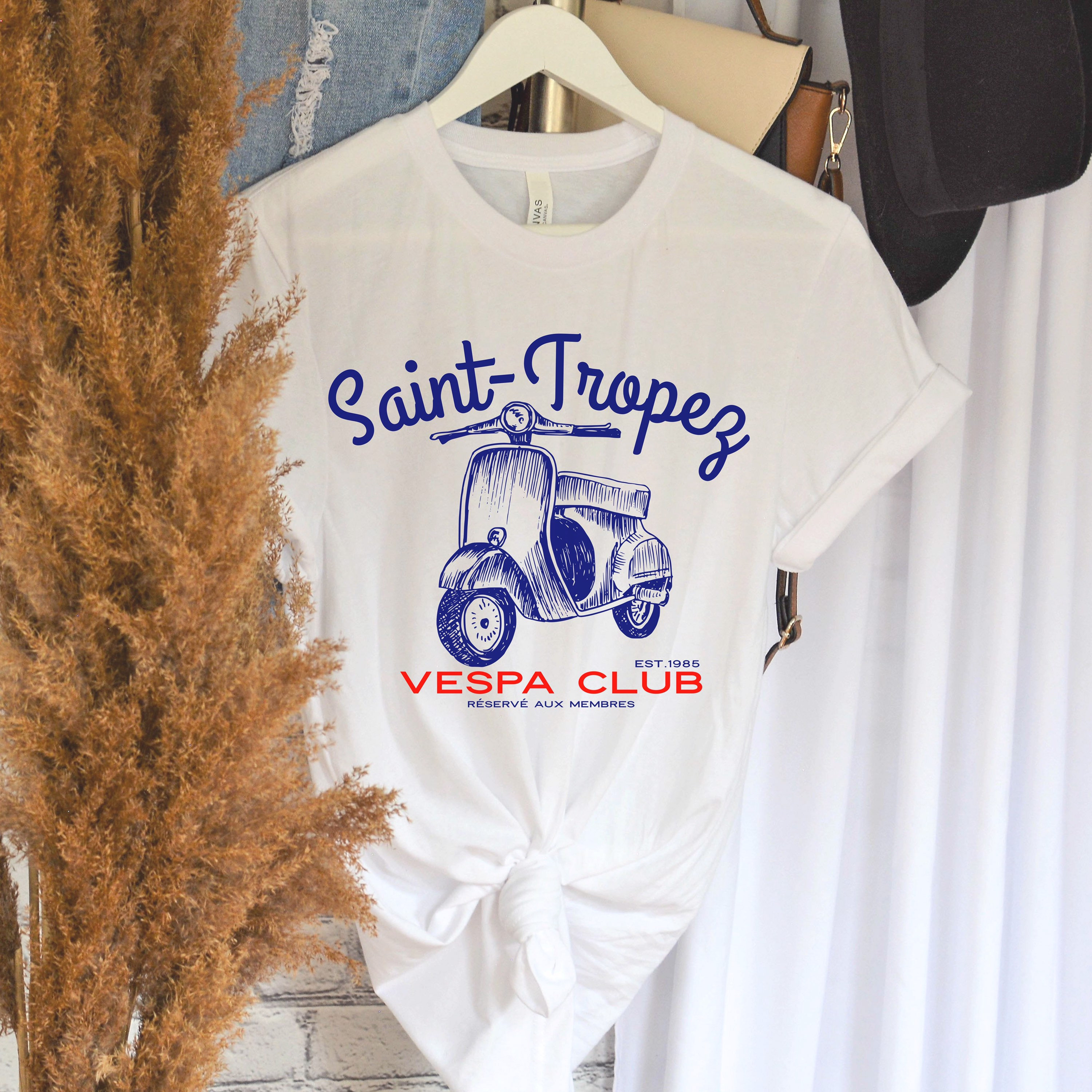 ST TROPEZ 70'S T-SHIRT IN COTTON JERSEY - WHITE/RED/BLUE