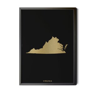 Virginia Map, Black, Gold Foil Texture, Virginia Wall Art, Virginia Poster, Map of Virginia, VA Map, State Map Art, Silhouette, Printable