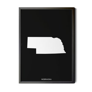 Nebraska Map, Black and White, Inverted, Minimalist, Nebraska Wall Art, Map of Nebraska, Nebraska State Map, NE Map, Silhouette, Printable